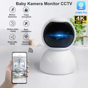 WiFi IP Kamera PTZ CCTV Baby Camera Monitor Two Way Audio Night Vision Aplikasi V380 Pro 1080P 8MP