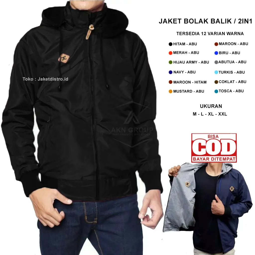 [BISA COD ] JAKET BOLAK BALIK PRIA / JAKET MOTOR / JAKET ANTI AIR / JAKET PARASUT DC 2 IN 1 ANTI AIR