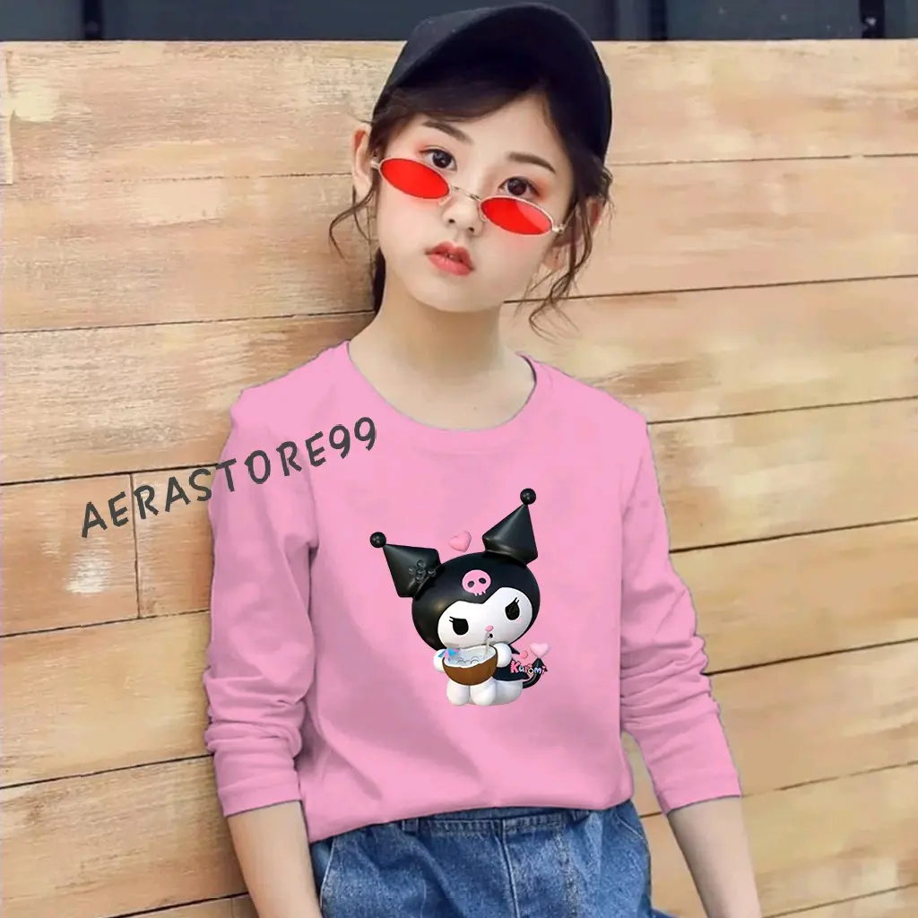Atasan Anak Cewek Lengan Panjang Motif Kuromi - Fashion ukuran l usia 7-8 tahun 4-5 tahun Kaos Pakaian