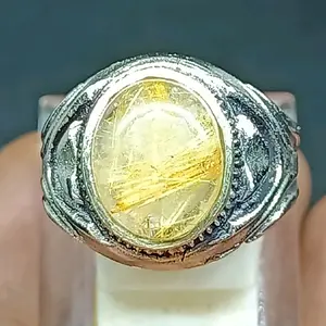 Cincin Batu Cendana Serat Emas , Natural 12 x 10 mm