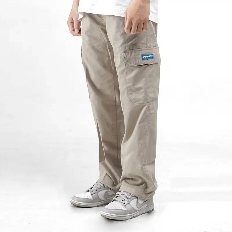 POPSUITE Celana panjang Pria Cotton Cargo Pants in Khaki 3