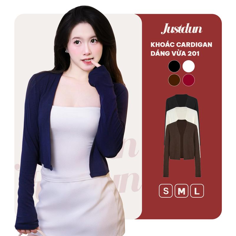  Áo Khoác Cardigan JUSTDUN 201 Nữ - Dáng Vừa Vải Cotton Mịn Mềm Mại Thoáng Mát Co Giãn Êm Ái 