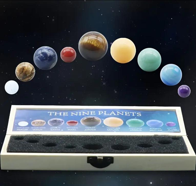 1 Pc Nine Synthetic Crystal Specimens Luxury Set, Planets Stone Science Galaxy Solar System Tabletop Ornament 5