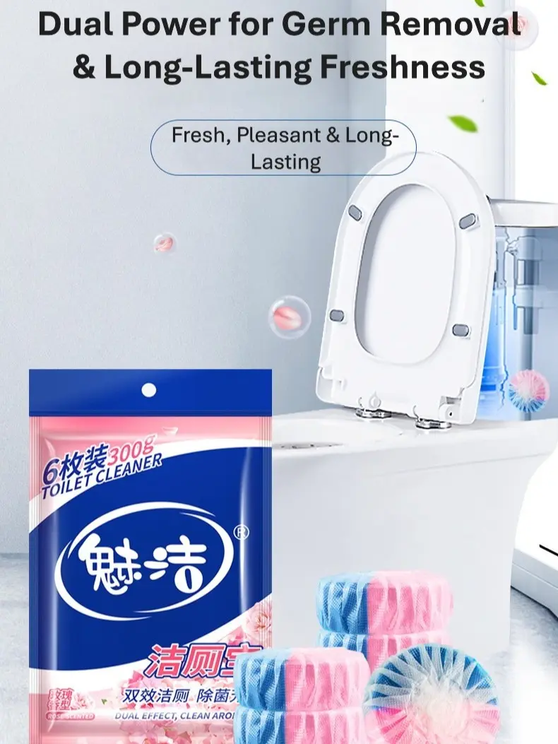 SG Stock 6pcs Toilet Bowl Automatic Cleaner Tablets with Active Bubble, Rose Scent & Deodorizer