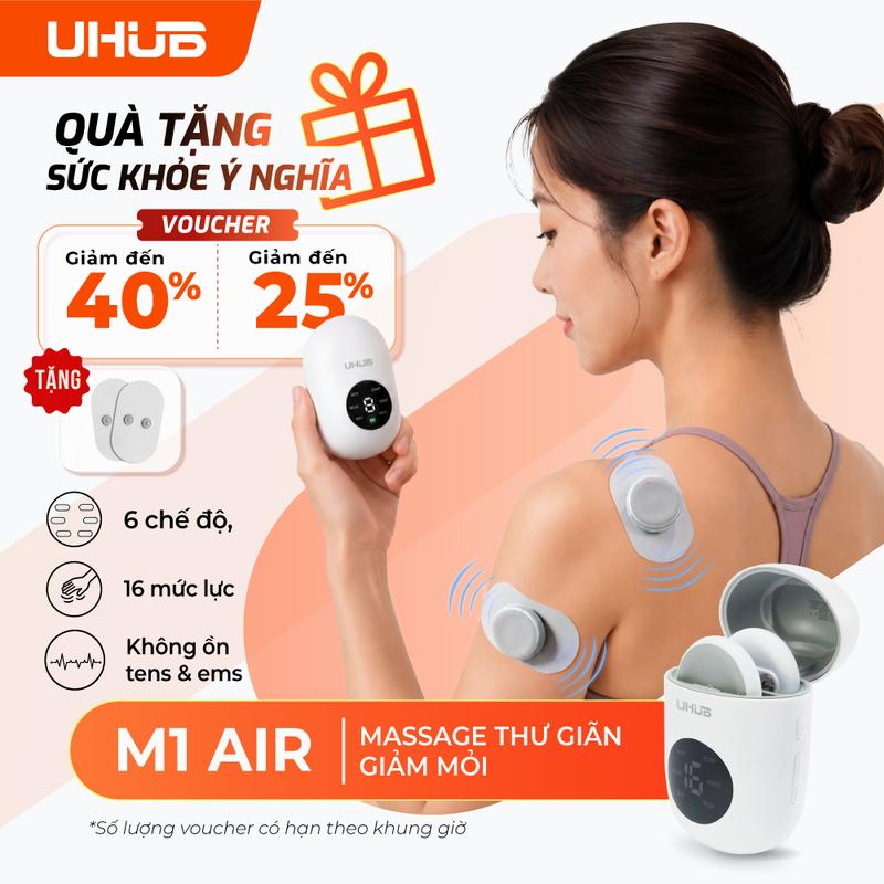 Máy massage cầm tay di động UHUB M1 AIR xung kép EMS TENS dành cho vai gáy , thắt lưng, chân hỗ trợ massage cơ bắp toàn thân, tập luyện và thư giãn