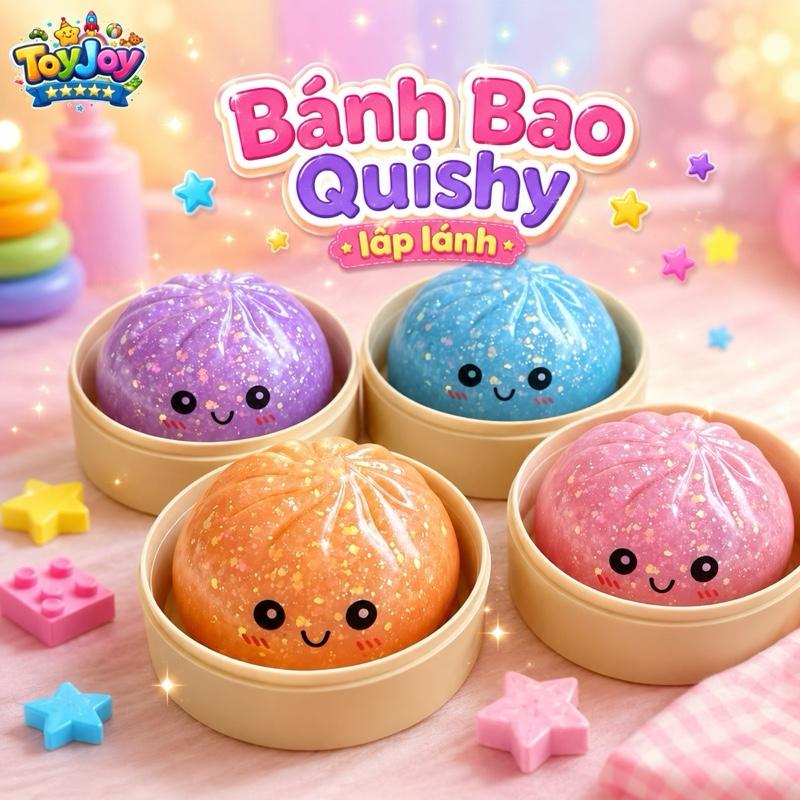 Trend 2026 Bánh Bao Squishy Lấp Lánh Đồ Chơi Bóp Mochi Xả Stress Siêu Mềm Nhiều…