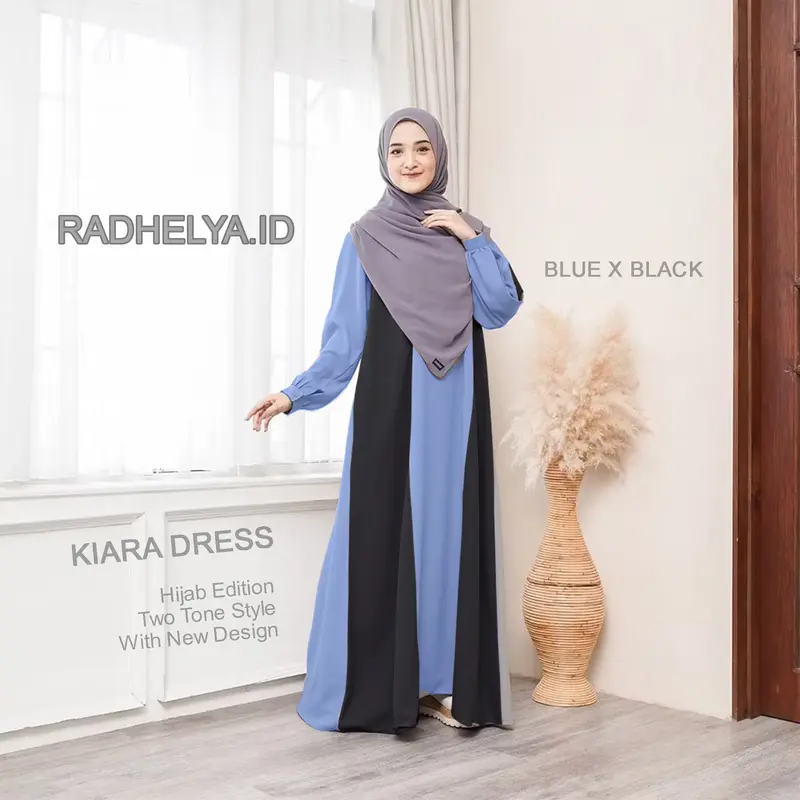 Kiara Dress | Gamis Basic Kombinasi Simpel Panjang Wanita Muslimah Syari Cantik Kancing Nyaman Variasi Khimar Plum Greey Kain Crinkel Zipper Wudhu Manset Ruffle 6