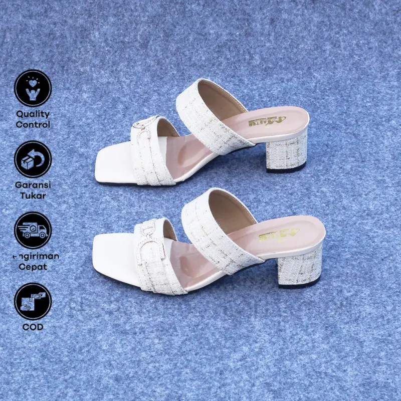 Sultan Shoes | Sendal Hak Tahu 5 cm Wanita Flat Slop Tali Kokop Kekinian Aksesoris Gesper Rantai D | Sandal High Heel 5cm CasuaL 8