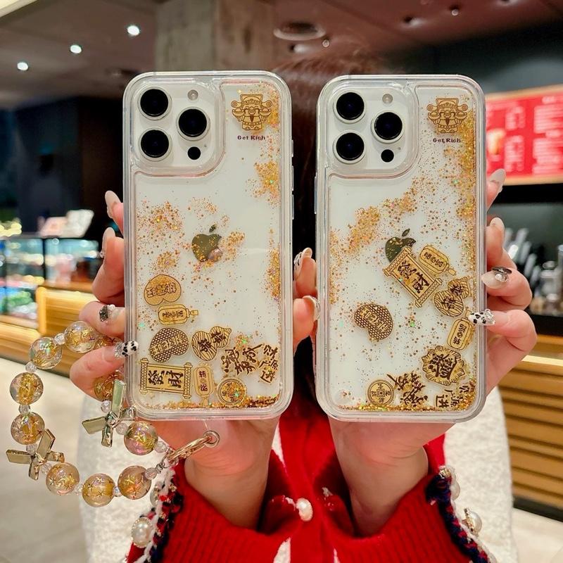   Ốp Tết  Ốp Lưng Phú Vận Lưu Kim - Trong Suốt Nhũ Chảy Icon Lắc  OT-PVKL001  