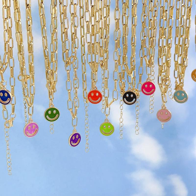 Product Introduction of Summer Colorful Hollow Smiley Face Pendant Necklace, Stainless Steel Hip-Hop Street Couple Niche Jewelry for Men and Women, Trendy Design and Versatile Accessories, Y2K Personalized Graduation Present and Birthday Present for Beach Party 1