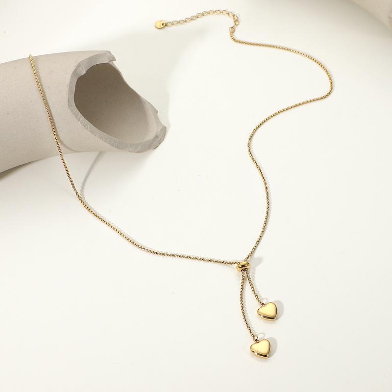 Product Introduction of European and American Ins Titanium Steel Necklace Y-Shaped Chain Two Love Pendant Necklace Women's Fashion Necklace 4