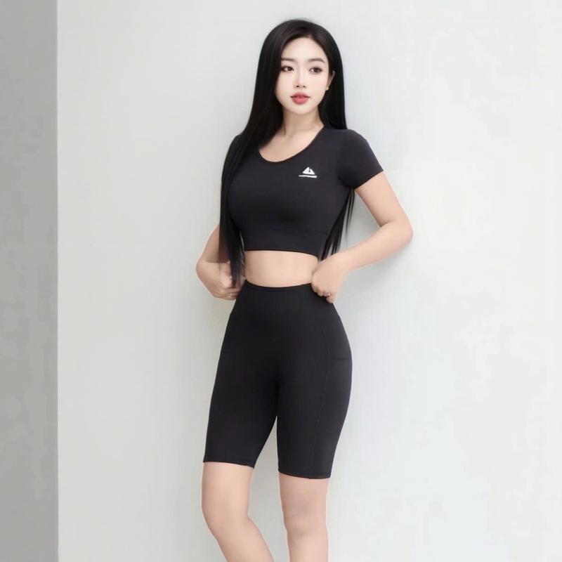 Bộ quần áo tập gym yoga nữ áo croptop có mút ngực quần legging đùi đồ tập gym yoga nữ- Ng02 Sport Chạy Bộ Tập Thể Dục