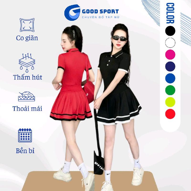 Bộ đồ chân váy áo cổ  bẻ polo chơi pickleball ,cầu lông ,nữ Sport
