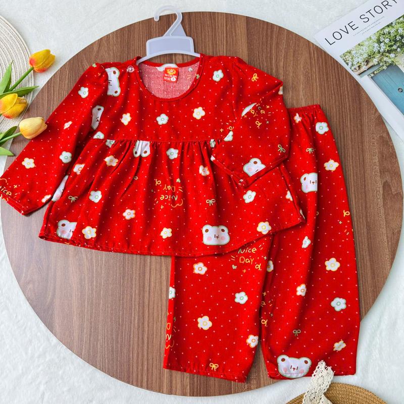 CHỌN MÀU Babydoll Hàng TẾT- Đồ Bộ Tay dài quần dài bé gái Tole 2 da Nút cài trên vai 10-26kg Ưu đãi khi mua từ 2 bộ