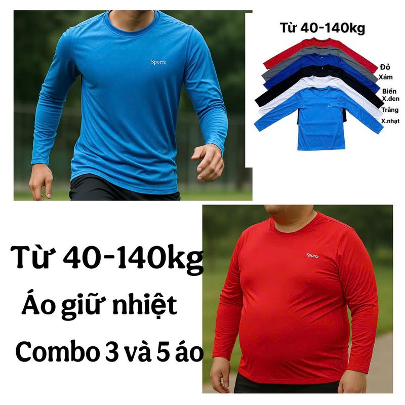 M8 Áo thun thể thao nam dài tay giữ nhiệt FULL BIGSIZE TỪ 40-140KG Combo 5 và 3 áo màu ngẫu nhiên, chất liệu thun lạnh mỏng, có dập vân Sport Top Tập Thể Dục Tập Gym Trang Phục
