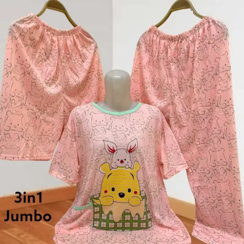 Babydoll Kaos 3in1 Jumbo Piyama model 1 Baju dan 2 celana Gambar Sablon LD 110-120cm 7