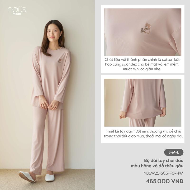 [KOL Nous Mom] Bộ quần áo dài tay chui đầu phối họa tiết chất liệu co giãn đa chiều, thoáng mát BST T8