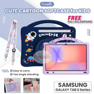 Kids Case for Samsung Galaxy Tab S10 Lite 2025 S9 S9+ S8 S8+ S7 S7+ Plus FE S6 Lite Wifi LTE 5g 10.4 10.9 11 12.4 Inch Ring Soft Casing Cover Sarung Kesing Softcase Silikon Anak Kid Tali Selempang Karakter Kartun Lucu Tablet OPT