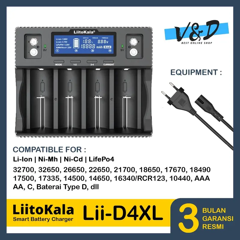 Charger Baterai LiitoKala Lii D4XL Original dengan 4 Slot Charging untuk Nimh/Nicd, Li-ion, Li-Ion, dan LiFePo4 Battery 0