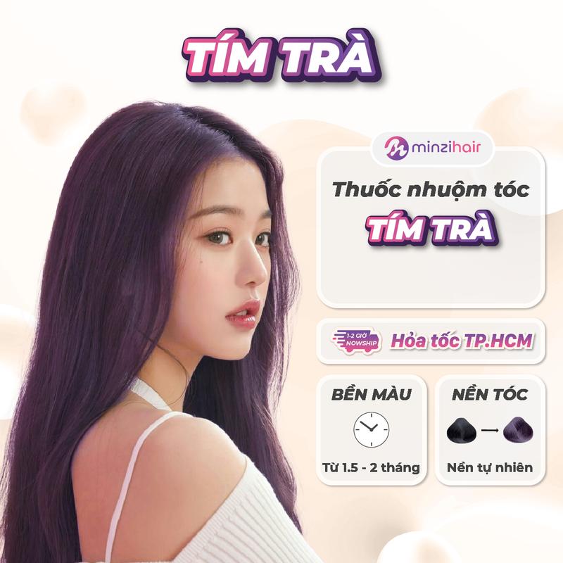 Minzihair Thuốc nhuộm tóc Màu Tím Trà - Lên từ nền tự nhiên - Bền màu 3-4 tháng - Không cần tẩy tóc
