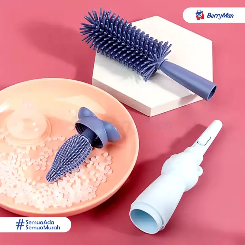 Sikat Pembersih Botol Susu Bayi Silikon 3 In 1 Karakter Lucu Serbaguna BPA Free Bottle Brush Peralatan Balita 1