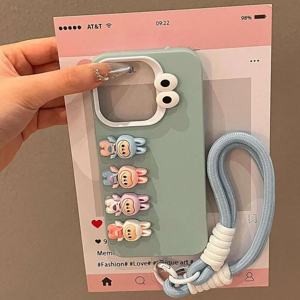 So Cute 3D Labubu Doll Strap Soft Silicone Case for ip iPhone XR XS Max 11 12 13 14 15 16 Pro Max 14 15 Plus Women's Fashion Gift Frosted Lanyard