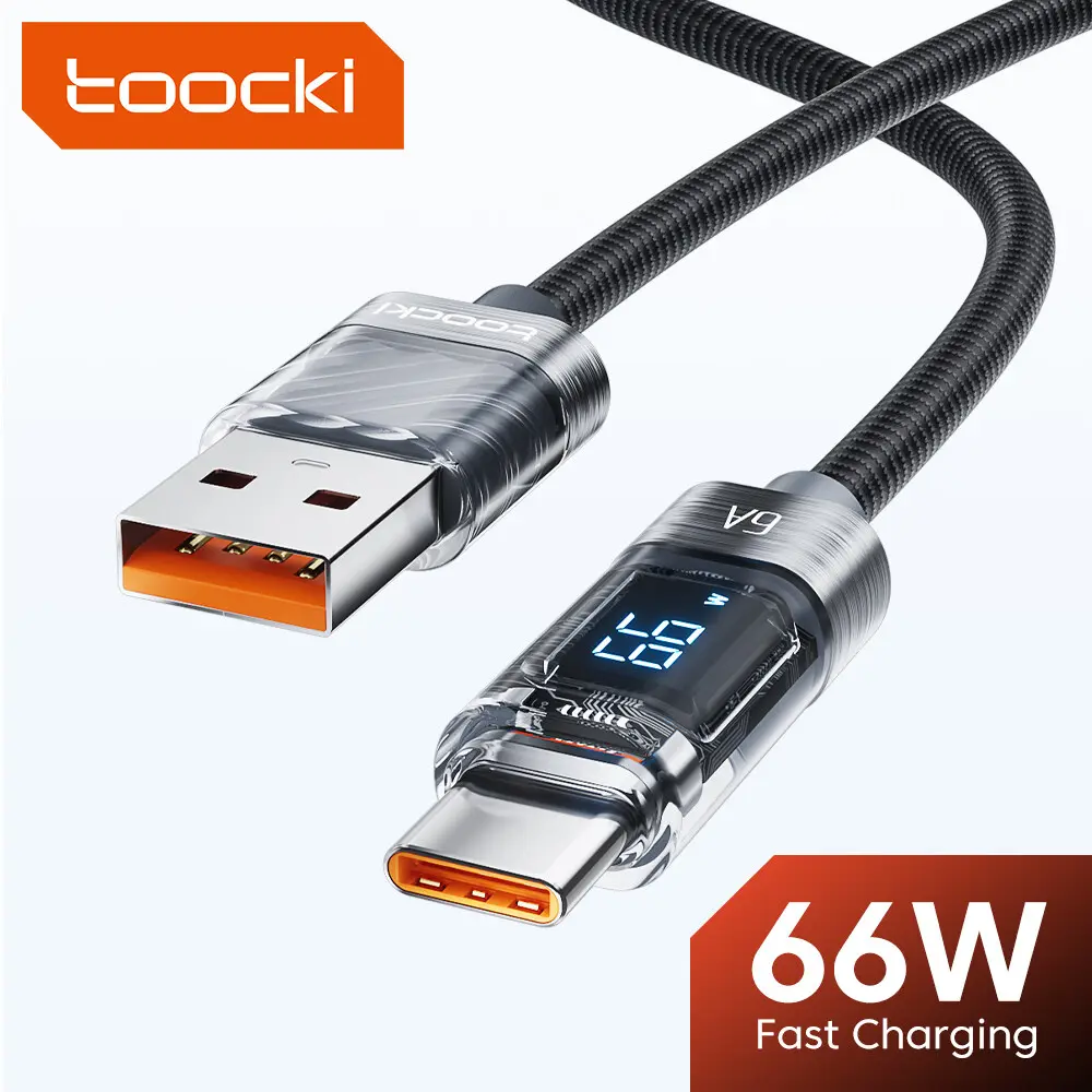 Toocki 100W Transparent Type C To Type C Cable PD 3.0 QC 4.0 Fast Charger USB C to USB C Display Cable For Xiaomi Samsung Type C Cable