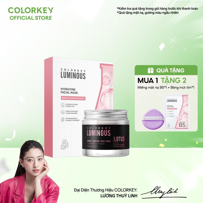 COMBO Mặt Nạ COLORKEY LUMINUOS - 1 Hộp Mặt Nạ B5*10 Miếng + 1 Hộp Mặt Nạ Bùn 60g Hỗ Trợ Làm Sạch & Hỗ Trợ Dưỡng Ẩm