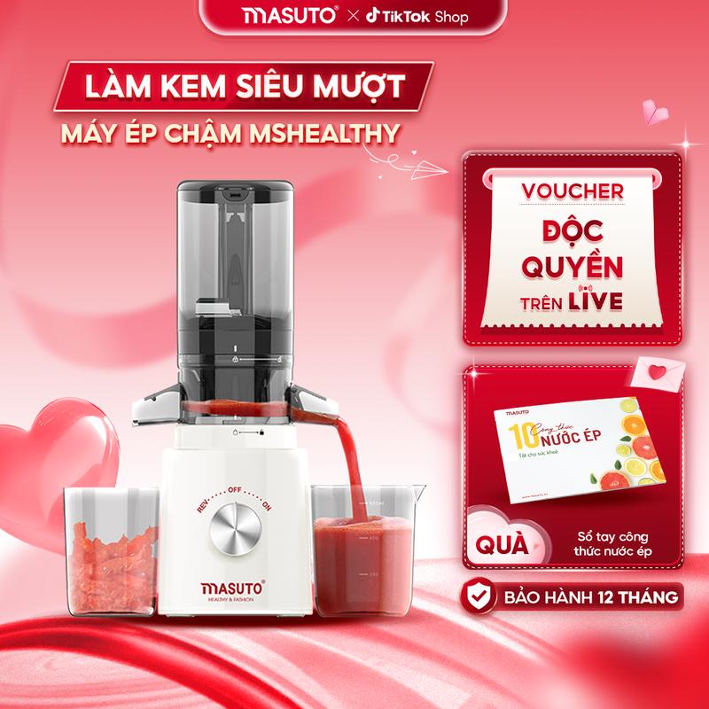 Máy ép chậm MASUTO chính hãng - Ép nguyên quả kiệt bã - Tích hợp làm kem - Dung tích 0,6l - Bảo hành 12 tháng toàn quốc kls4
