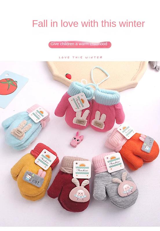 Product Introduction of 1-4 Years baby Winter Hand Gloves Thick Warmer Knitted Mittens Thicken Mittens for Kids Cute Cartoon Gloves Boys Girls 3