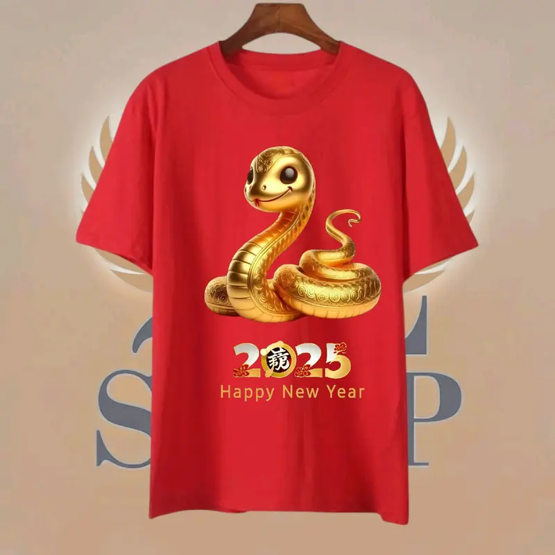 Kaos Imlek Ular 2025 Baju polos merah Baju Imlek sincia 2025 terbaru Kaos Imlek Tren Custom Nyaman Tebal Unisex Pria Wanita 0