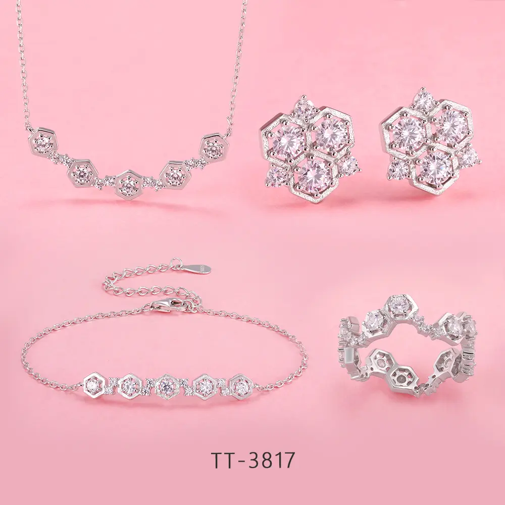 Geometric Honeycomb design S925 sterling silver jewelry set
