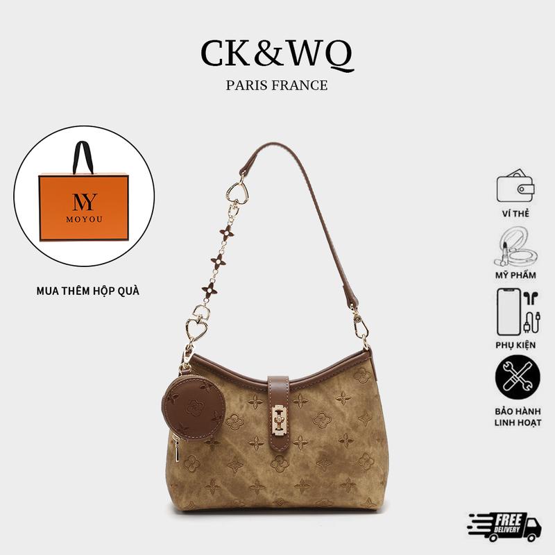 CK&WQ【Hộp Quà Cao Cấp】Tặng ví xu tròn + túi quà, túi xách nữ phong cách Pháp, túi đeo vai, túi đeo nách, da PU cao cấp, phong cách thanh lịch