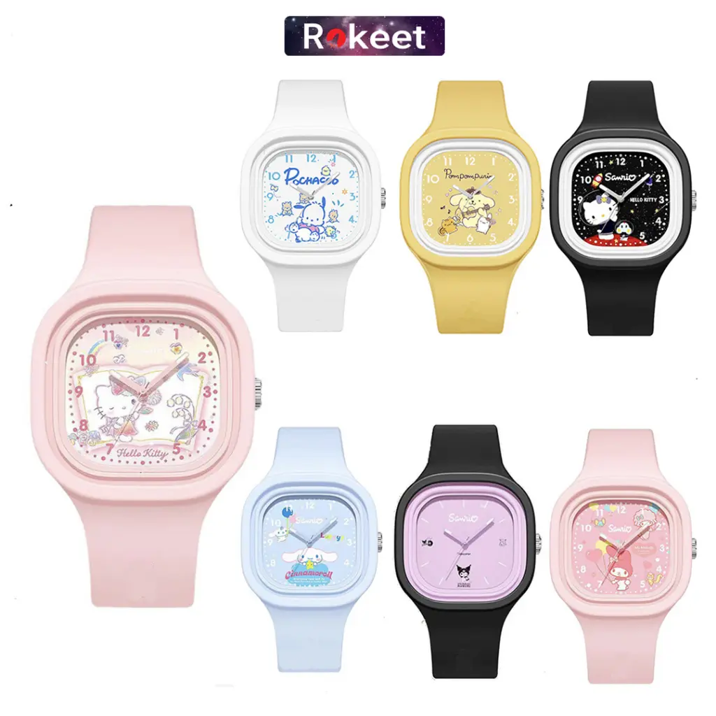 YN- Rokeet Jam Tangan Rubber Analog Karakter Lucu Kuromi Cinnamoroll Sanrio Wanita Anak Perempuan