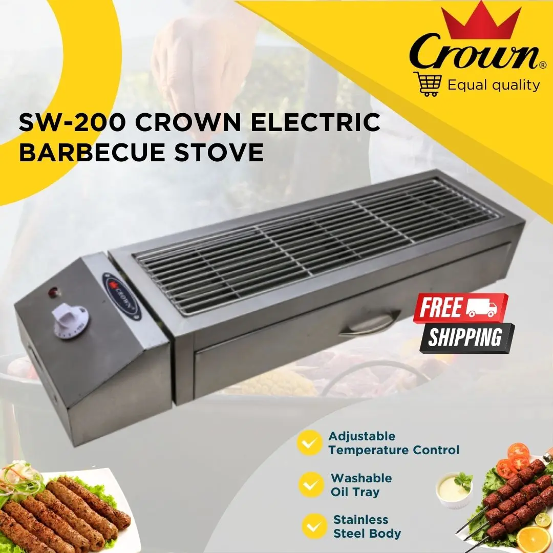 Crown Stainless Steel Electric Barbecue Stove with Adjustable Temperature Control (SW-200)