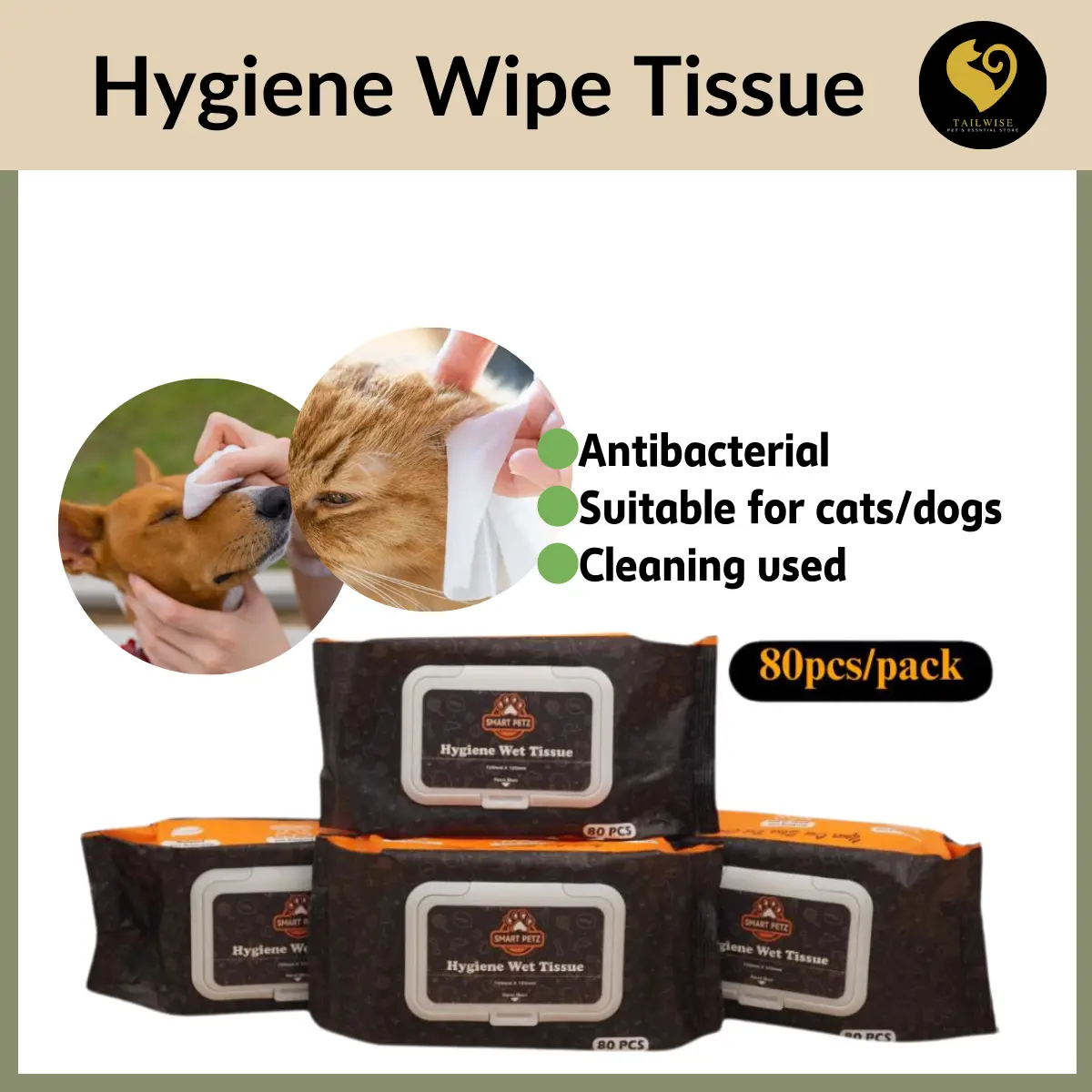 Wet tissue Hygiene Pet Wet Wipes Dog Cat Wet Tissue High Quality Cleaning Wipes Wet Tissue Dry&Wet 1Pack (80Pcs)