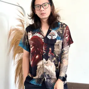 NRKY kemeja lengan pendek full print indian  Nyaman cowok bahan rayon adem cowok cewek bisa pakai kemeja full printing Baju Motif Hem