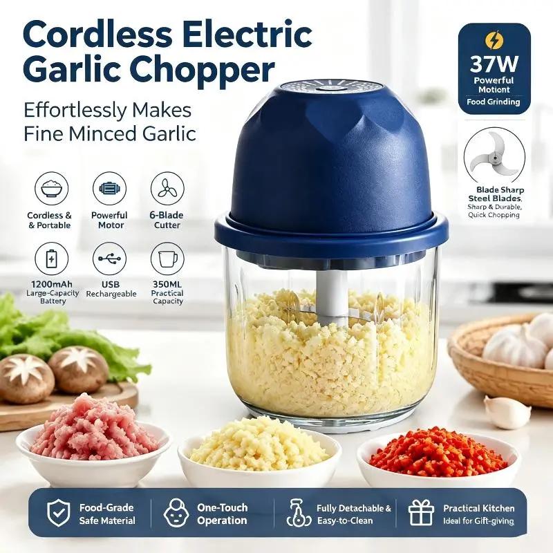 Không Dây Điện Tỏi Chopper Bpa Miễn Phí 2 Thực Phẩm An Toàn Lưỡi Thép Không Gỉ 250Ml Bát Thủy Tinh Cho Nhà Bếp Gia Vị Prep