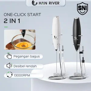 [GARANSI 1 THN] HAN RIVER Mixer Milk Frother Elektrik 2 in 1 - Pengocok Susu Telur Premium 13000RPM High Speed - Hitam/Putih