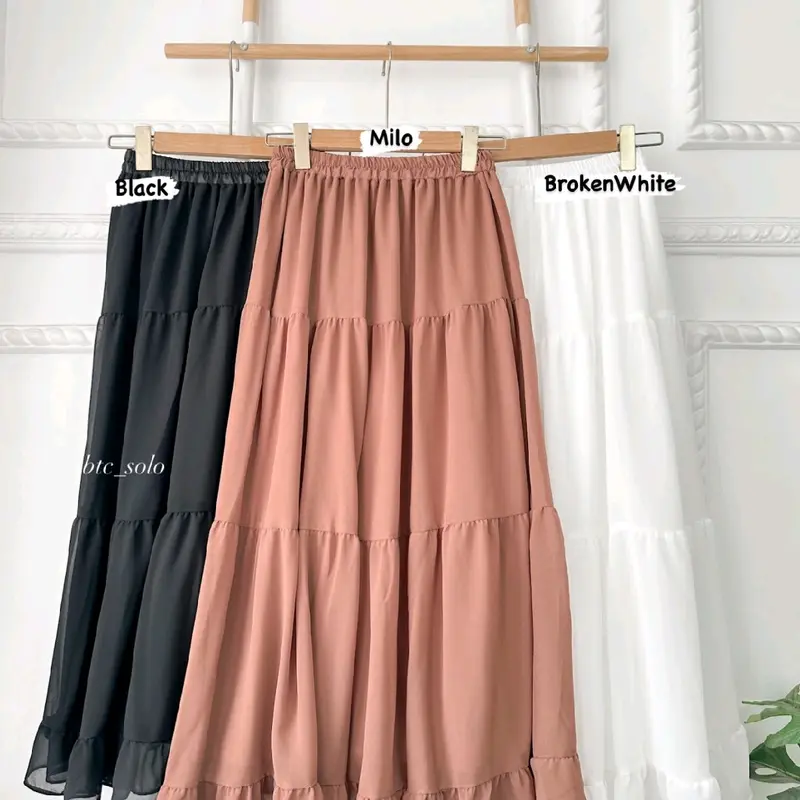 ROK RUFLA MIDI SKIRT CERUTI CERUTY FULL FURING JUMBO PREMIUM EKSKLUSIF PEREMPUAN WANITA MUSLIMAH TERMURAH BTCSOLO Karet Maxi Panjang Dewasa 3