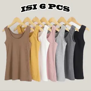 6pcs Tanktop Wanita Korea Dewasa Tali Kecil dan Tali Besar Bahan Hyget Super Nyaman Kualitas Terbaik Ukuran M L XL XXL Warna Campur