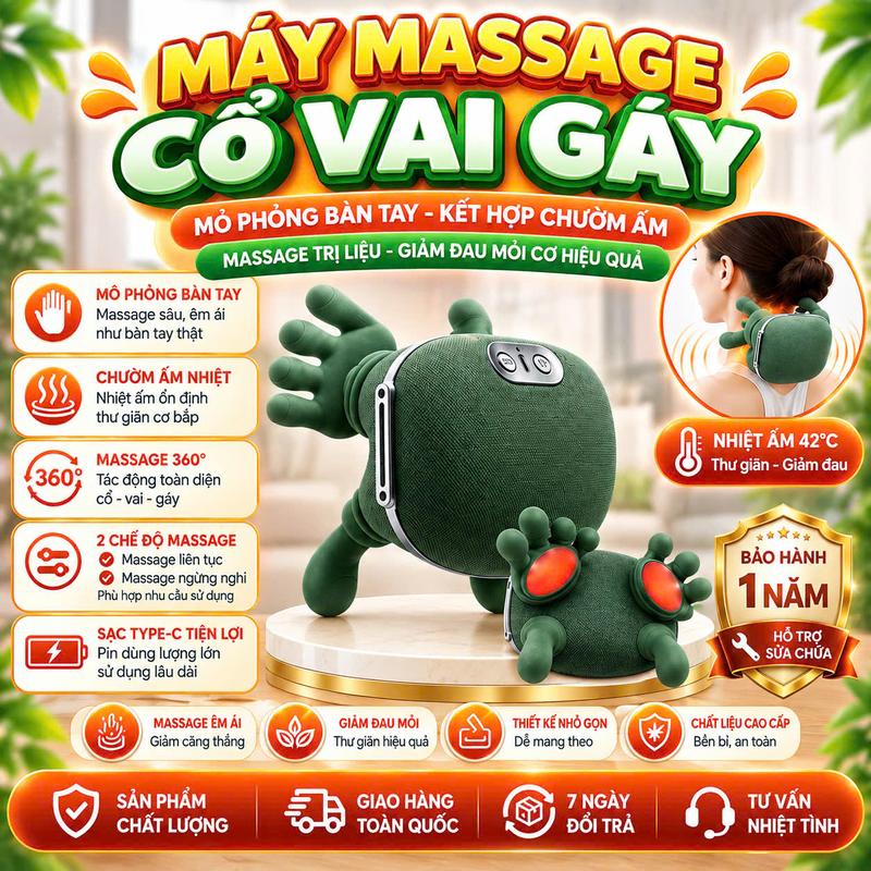 Máy Mát Xa Cổ Vai Gáy, Máy Massage Mô Phỏng Bàn Tay Xoa Bóp Kết Hợp