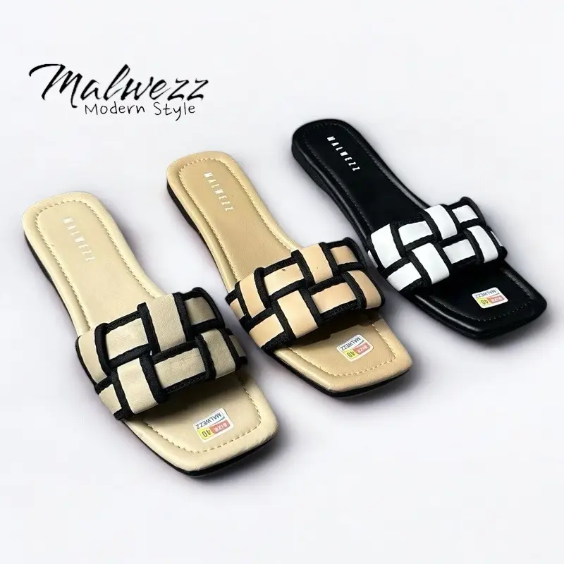 ￼Malwezz Sandal  Flat Platform Wanita Korean style Anyam Tali Silang 2024  Shoes Sendal Cewek Selop Karet Perempuan sandal  jelly 0