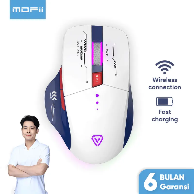 MOFii Mouse Wireless Gaming Rechargeable Baterai Type-C Fast Charging 1600DPI RGB Light P6