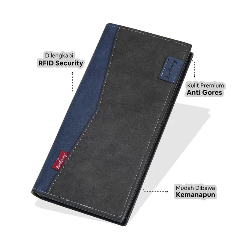 C01 - Dompet Pria - Dompet Panjang Lipat Wallet Cowok Kulit PU Tas Uang Kasual Stylish 3