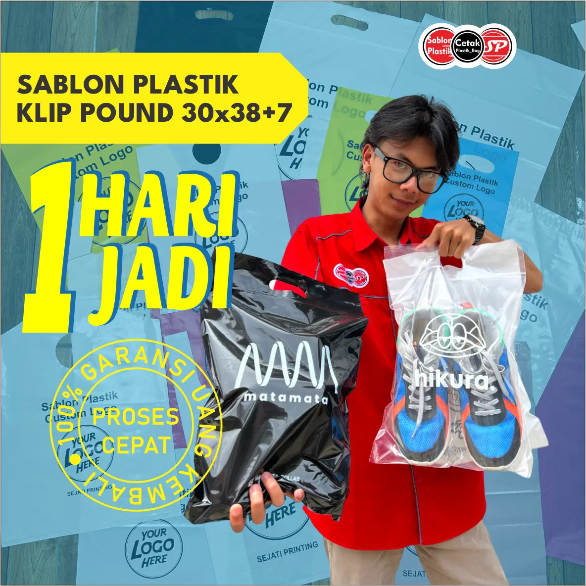 (isi 100 pcs) Sablon Plastik Ziplock Untuk Laudry Sepatu / Shoes Laundry - SEJATIPRINTING