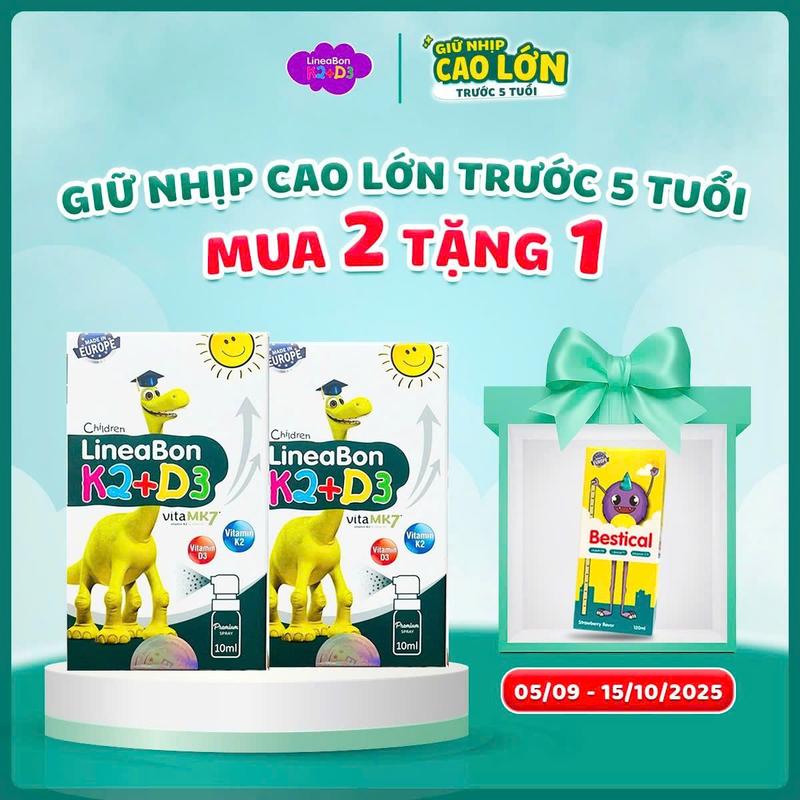 [MUA 2 TẶNG 1] LineaBon Vitamin D3 K2 10ml DẠNG XỊT - Vitamin tăng chiều cao cho bé chính hãng