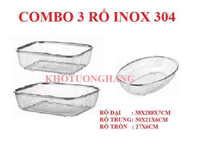  COMBO 3 Rổ   ĐẠI+ TRUNG+ TRÒN  CHẤT LIỆU inox 304 Size Lớn dạng lưới kiểu Nhật đựng thức ăn chiên và để ráo trái cây vô cùng an toàn và tiện lợi 