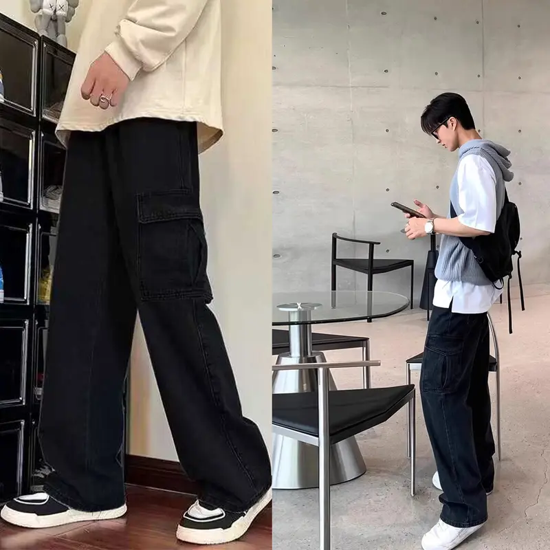 celana jeans cowok street wear outfit baggy pants celana panjang pria dewasa denim berdiri celana cargo pria panjang Celana Panjang Unisex 7