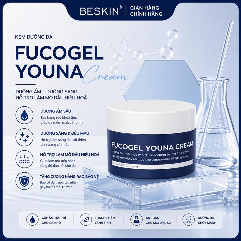 KEM DƯỠNG ĐA CHỨC NĂNG BESKIN "FUCOGEL YOUNA CREAM" Giành Cho Da Khô - Dung Tích: 21ml - Thương Hiệu Beskin - Chăm Sóc Da Làm Đẹp Da Dưỡng Ẩm Da Skincare Nữ Women